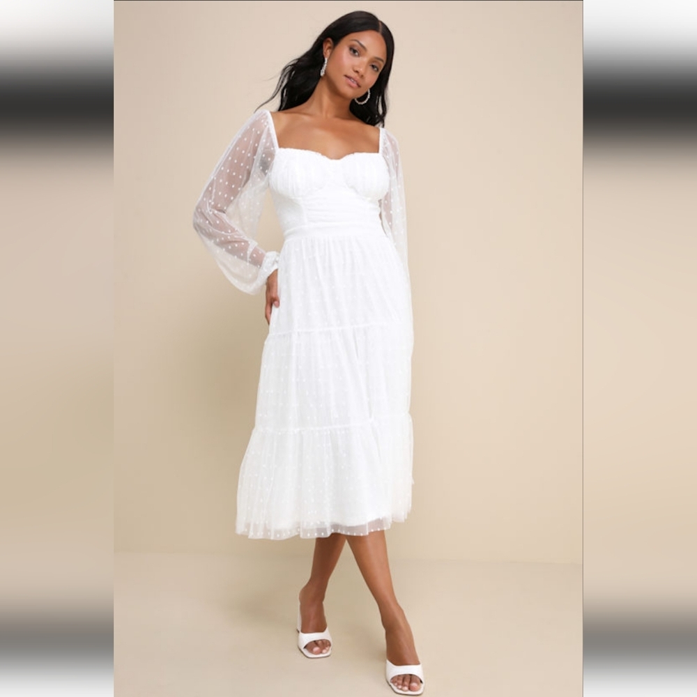 Lulu's Affectionate Aura White Swiss Dot Dress Graduation Wedding Summer - Picture 6 of 7